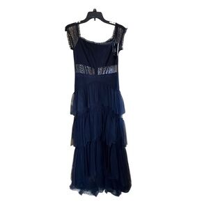 Betsy & Adam Navy Blue Tiered Maxi Gown NWT